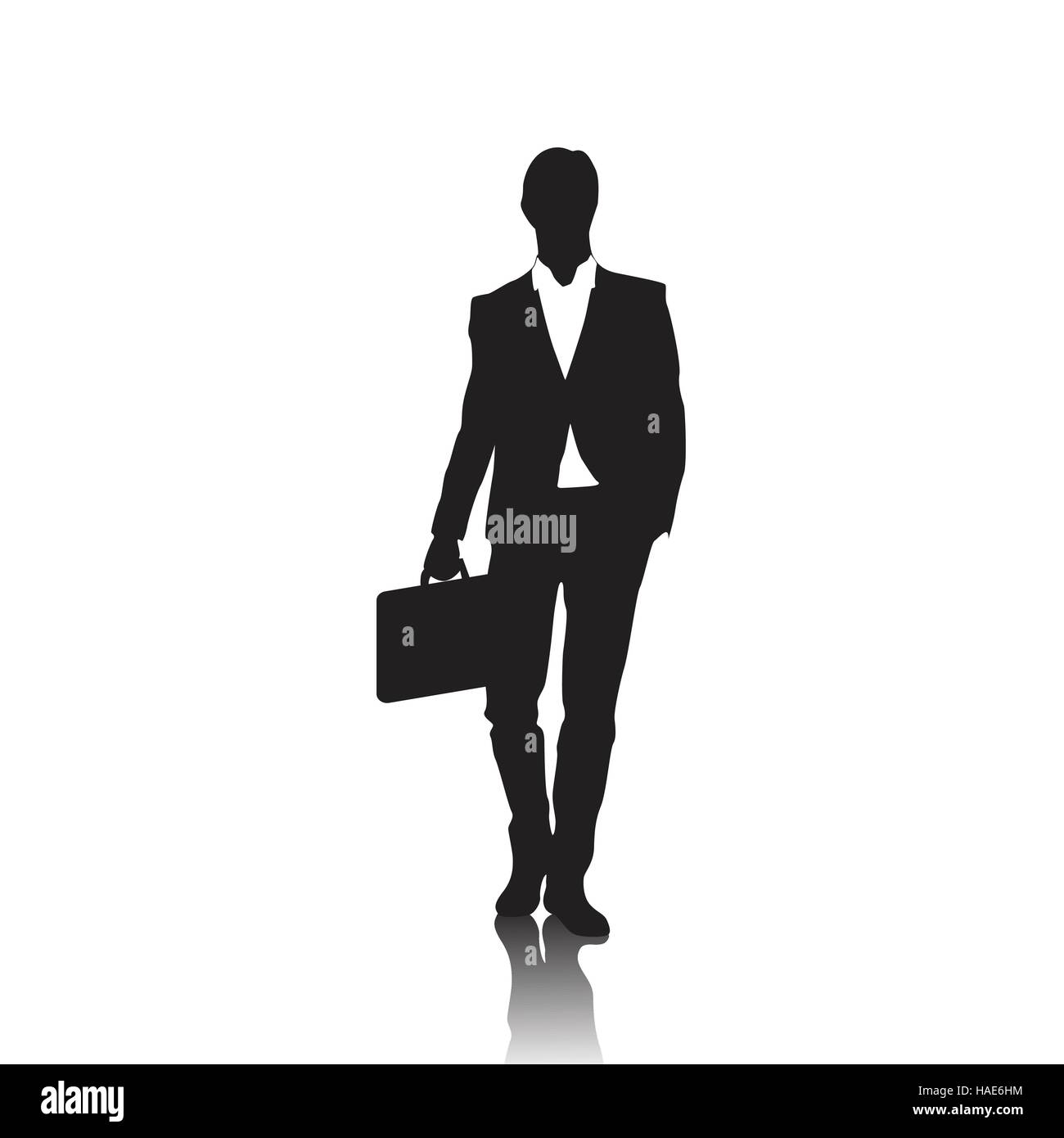 Business Man Black Silhouette Standing Full Length Over White Background Hold Briefcase Stock Vector