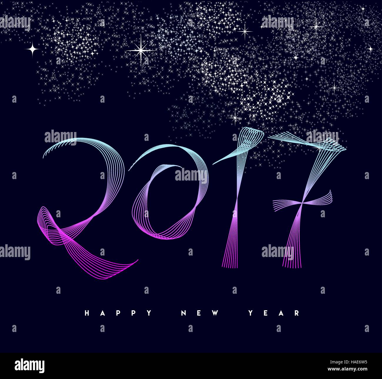 Happy New Year 2017, modern number design over firework night sky background. EPS10 vector. Stock Vector