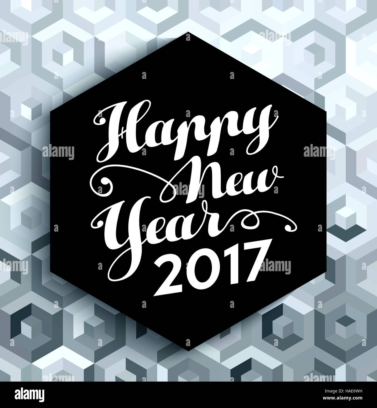 Happy New Year 2017 lettering label on luxury silver abstract texture background. EPS10 vector. Stock Vector