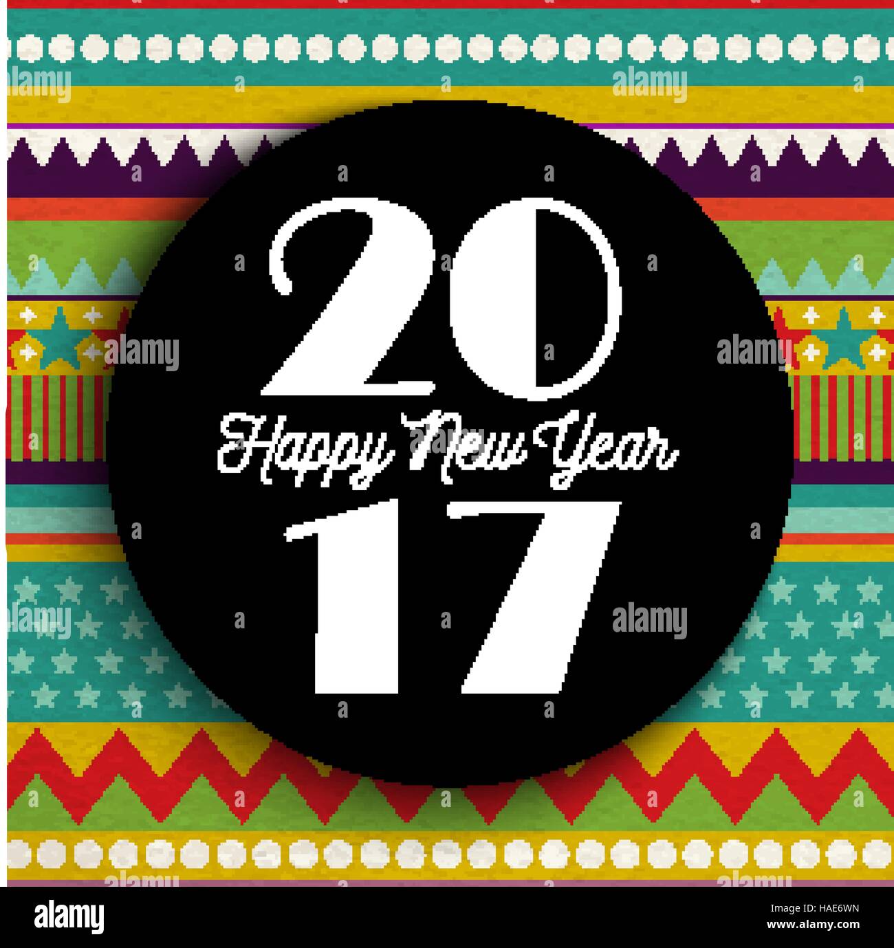 Happy New Year 2017 greeting card design, striped color background with lettering label. EPS10 vector. Stock Vector