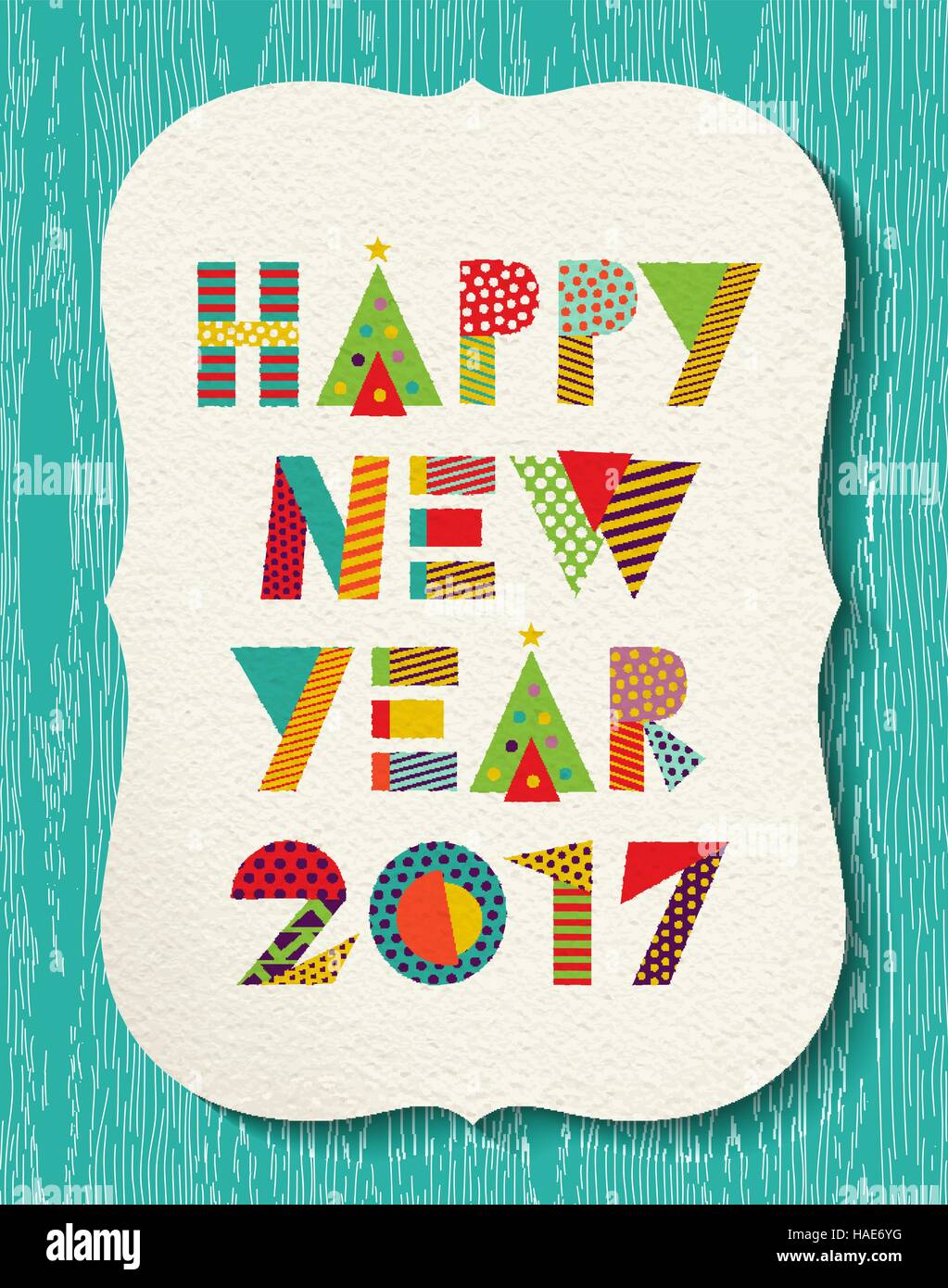 Happy New Year 2017 greeting card design, quote with fun vibrant colors made of geometric holiday shapes. EPS10 vector Stock Vector