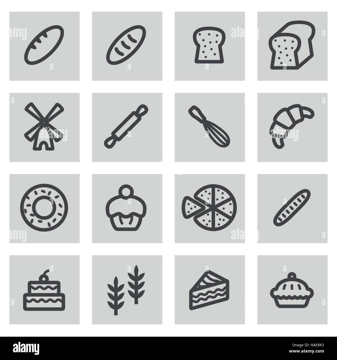 Vector line bakery icons set on grey background Stock Vector Image ...