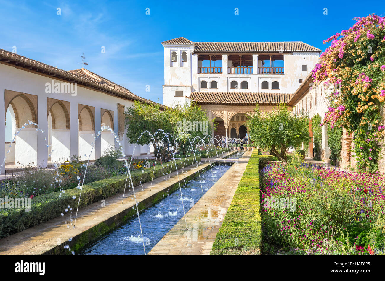 Patio de la Acequia of Generalife in Alhambra palace. Granada, Spain Stock Photo