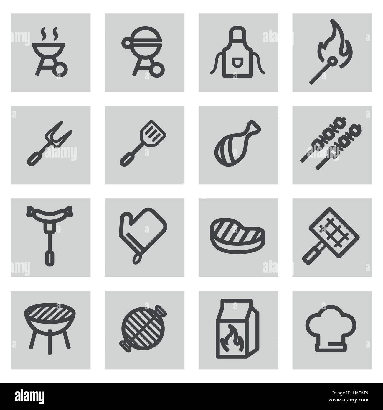 Vector line barbecue icons set on grey background Stock Vector Image ...