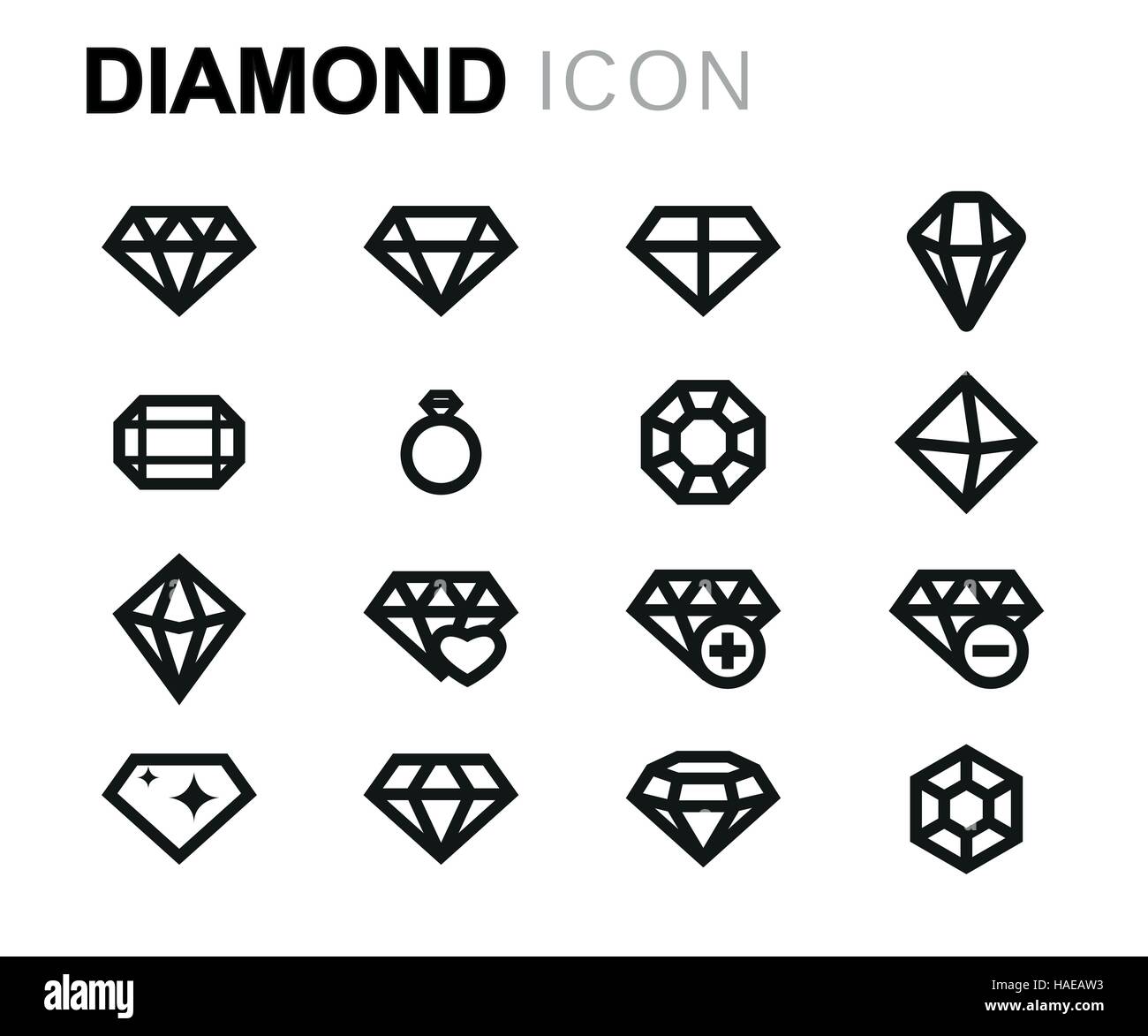Vector line diamond icons set on white background Stock Vector Image
