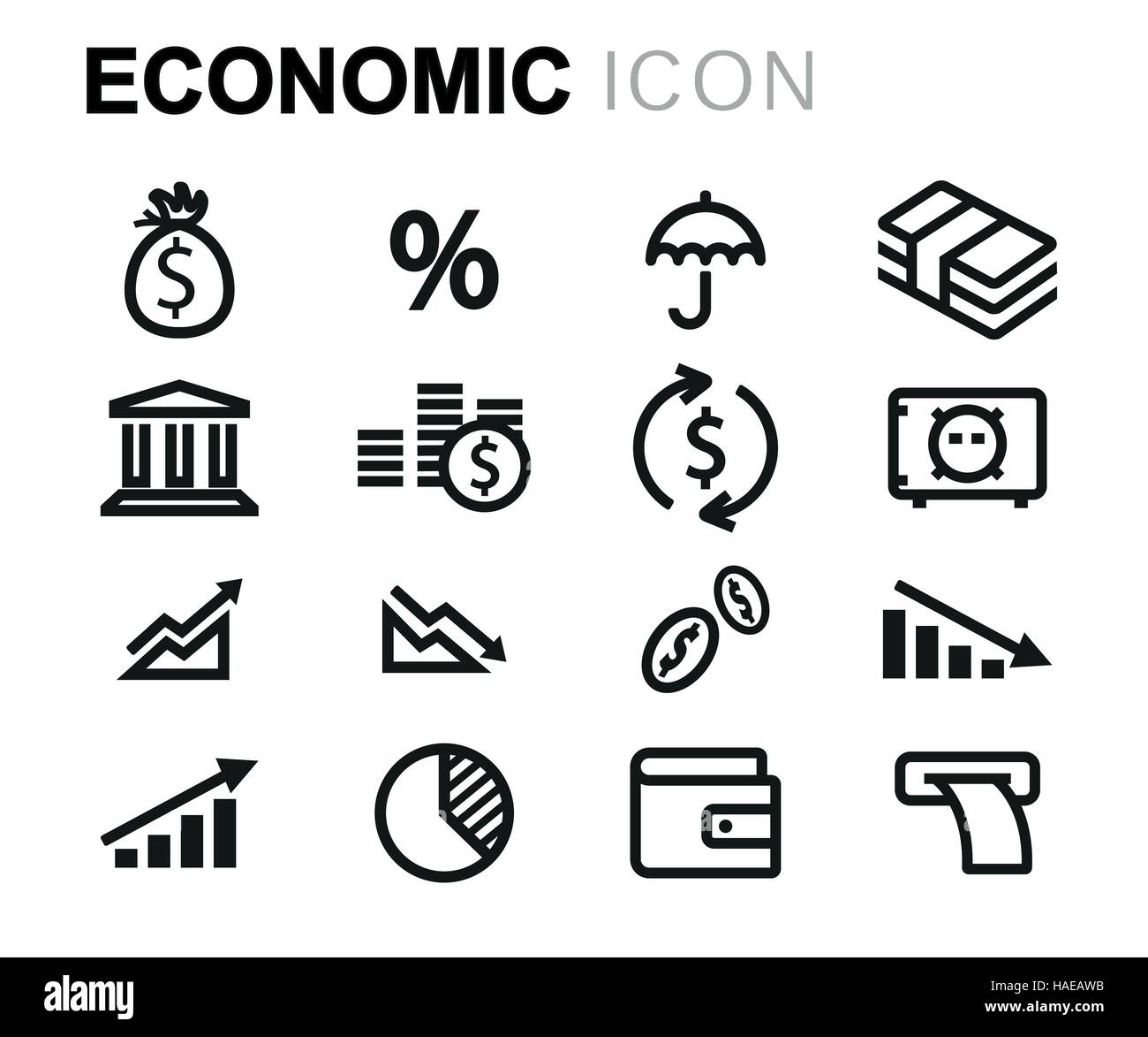 Vector Line Economic Icons Set On White Background Stock Vector Image ...