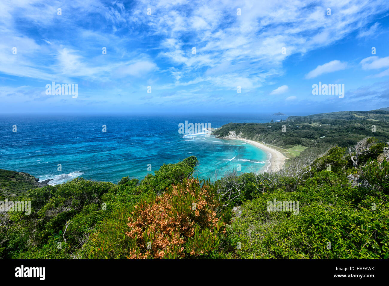 Ned's Beach viewed from Malabar Hill, Lord Howe Island, New South Wales, NSW, Australia Stock Photo