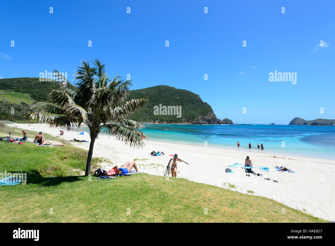 People relaxing on Ned's Beach, Lord Howe Island, New South Wales