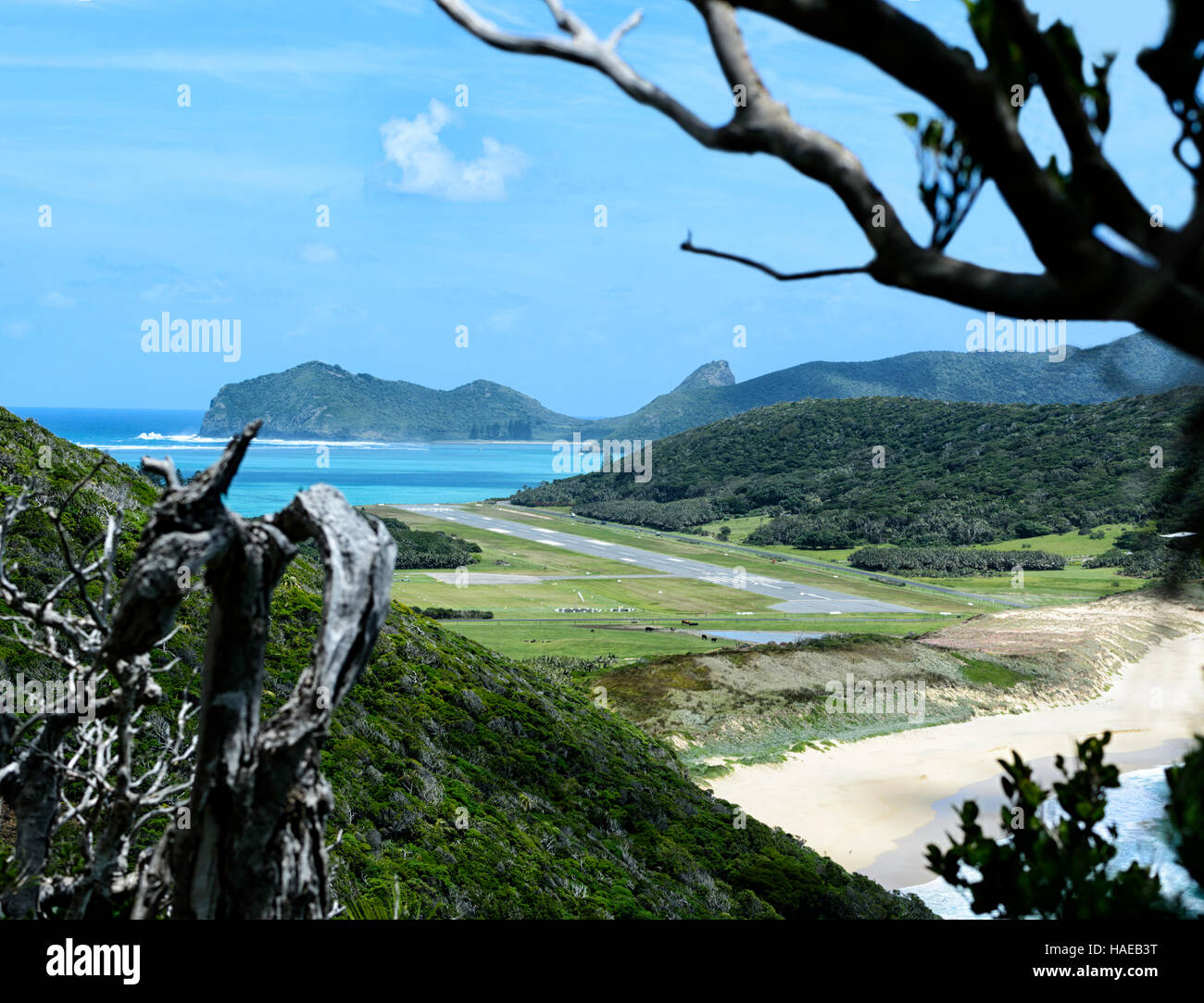 Lord Howe Island short runway viewed from Muttonbird Point, New South Wales, NSW, Australia Stock Photo