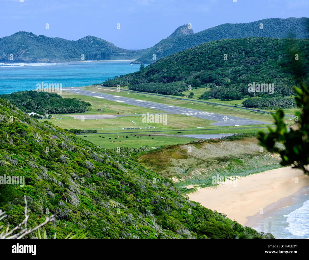 Lord Howe Island short runway viewed from Muttonbird Point, New South Wales, NSW, Australia Stock Photo