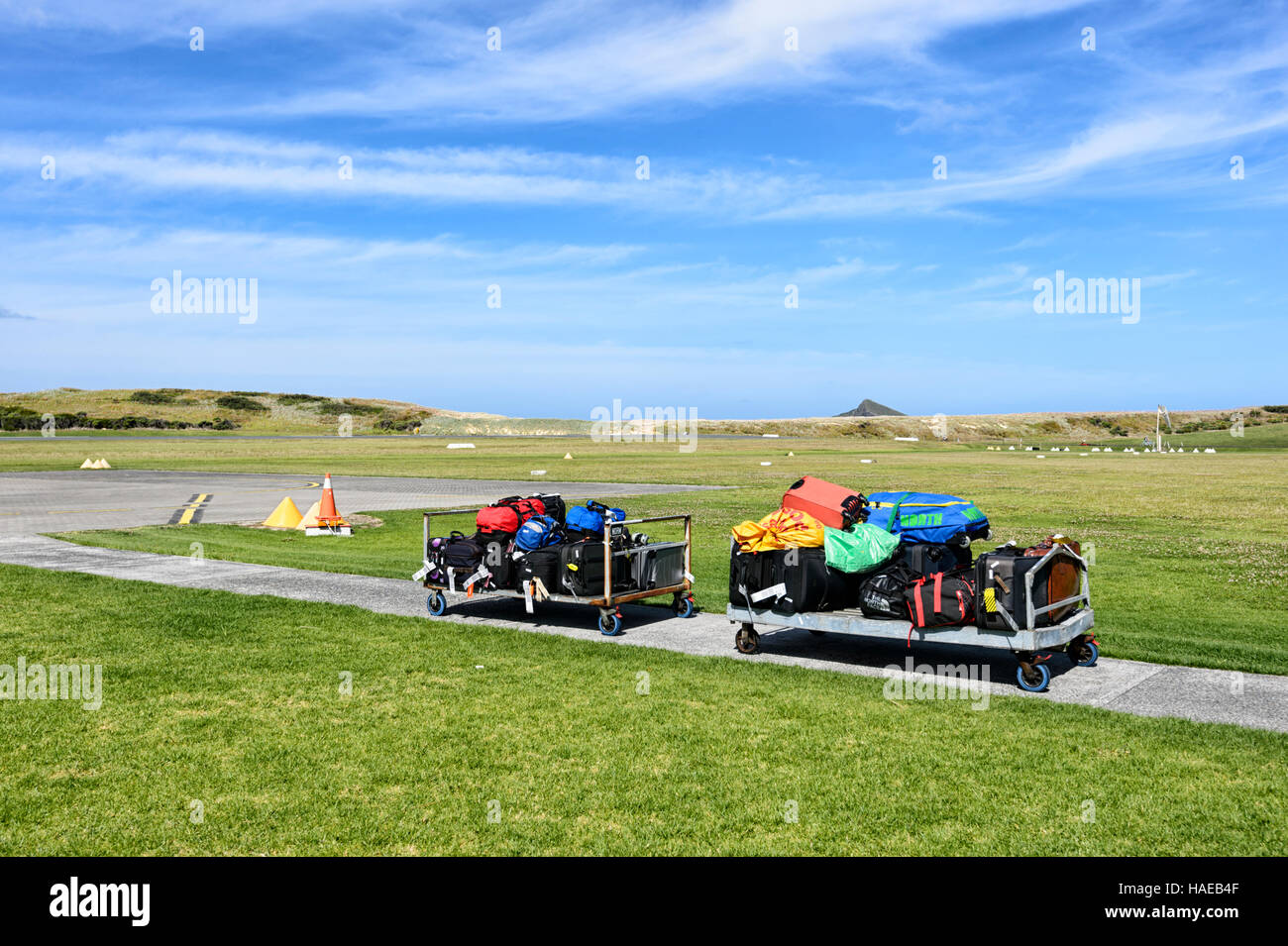 Baggage on trolleys at Lord Howe Island airport, New South Wales, NSW