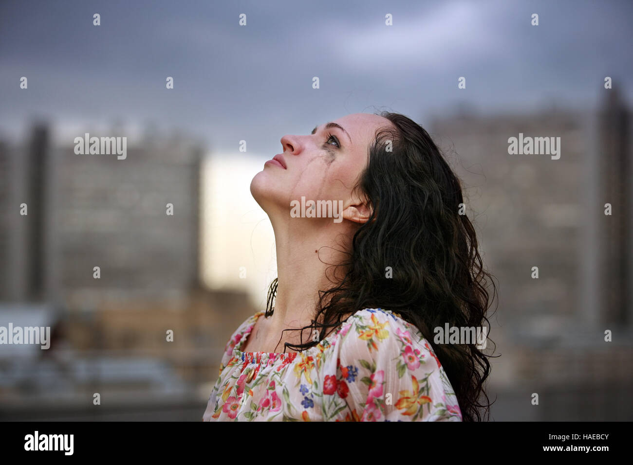 Portrait of a young crying brunette Stock Photo