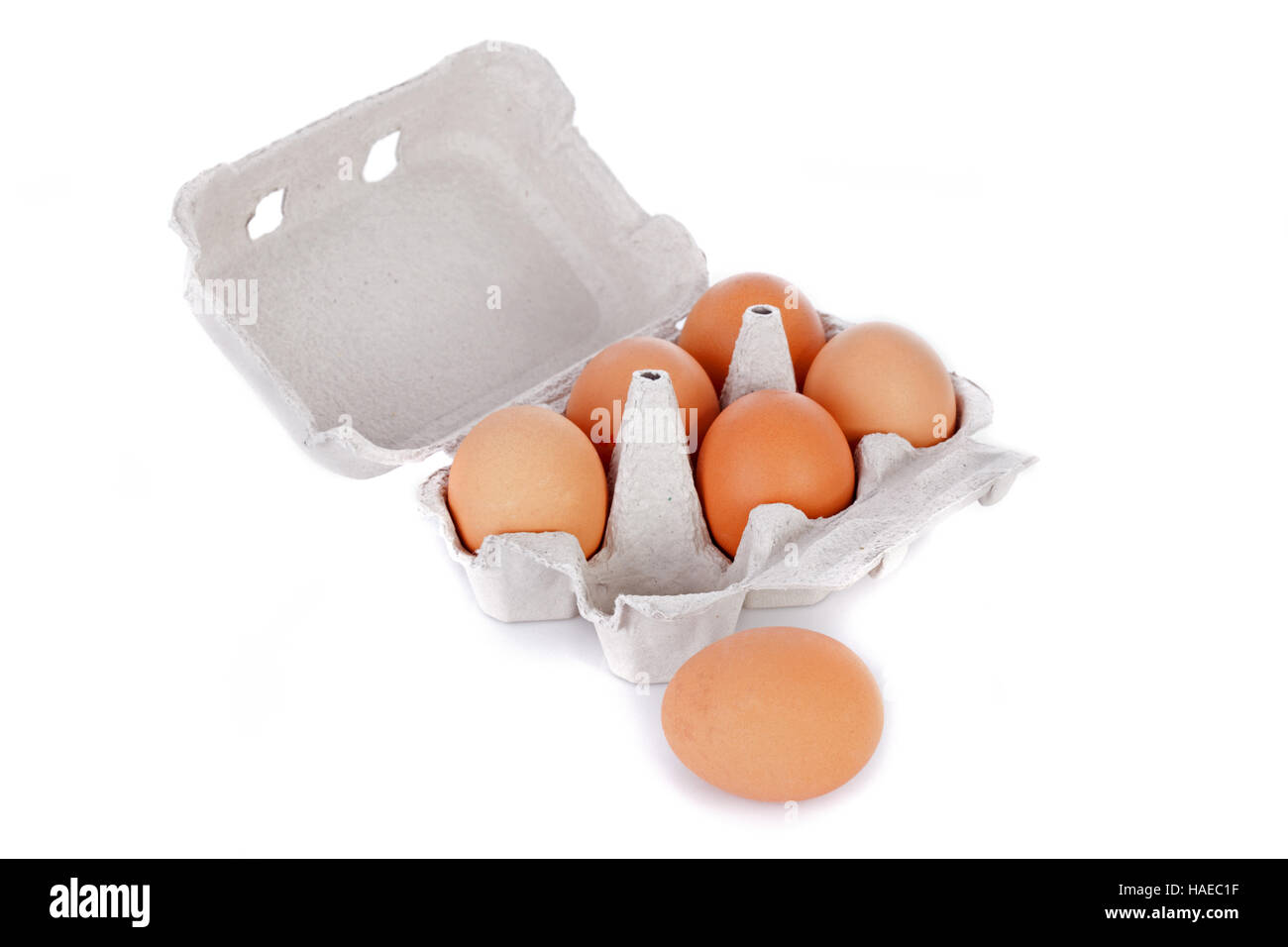 Half dozen brown chicken eggs in box isolated on white background Stock ...
