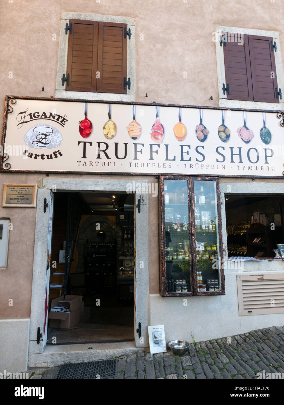 Truffle shop, Motovun, Istria, Republic of Croatia. Stock Photo