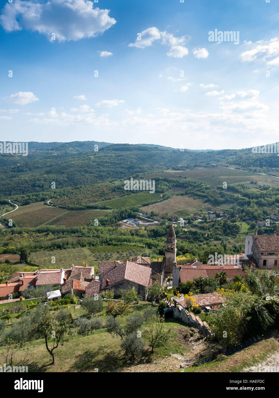 Istrian view from Motovun, Istria, Republic of Croatia. Stock Photo