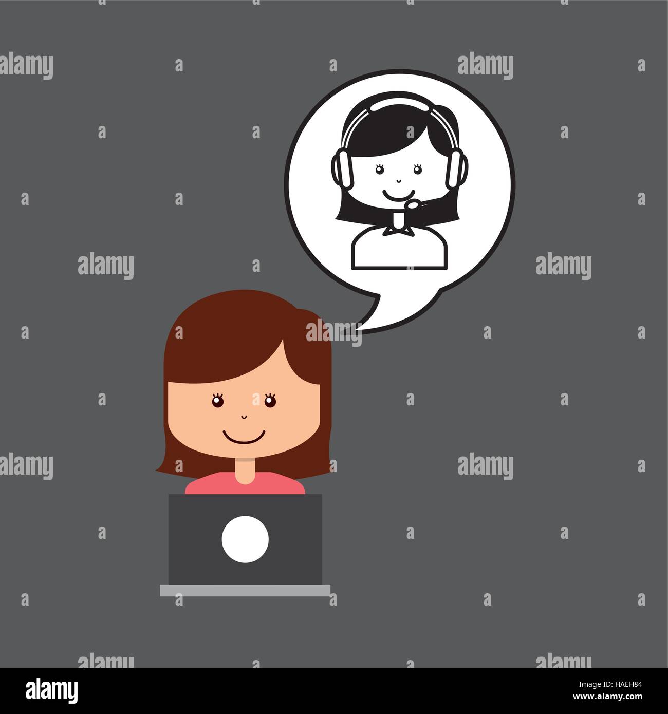 support assitance concept girl with woman operator vector illustration ...