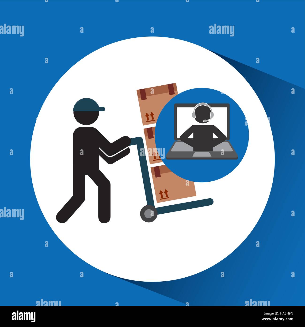 delivery call centre operator online man puching boxes vector ...