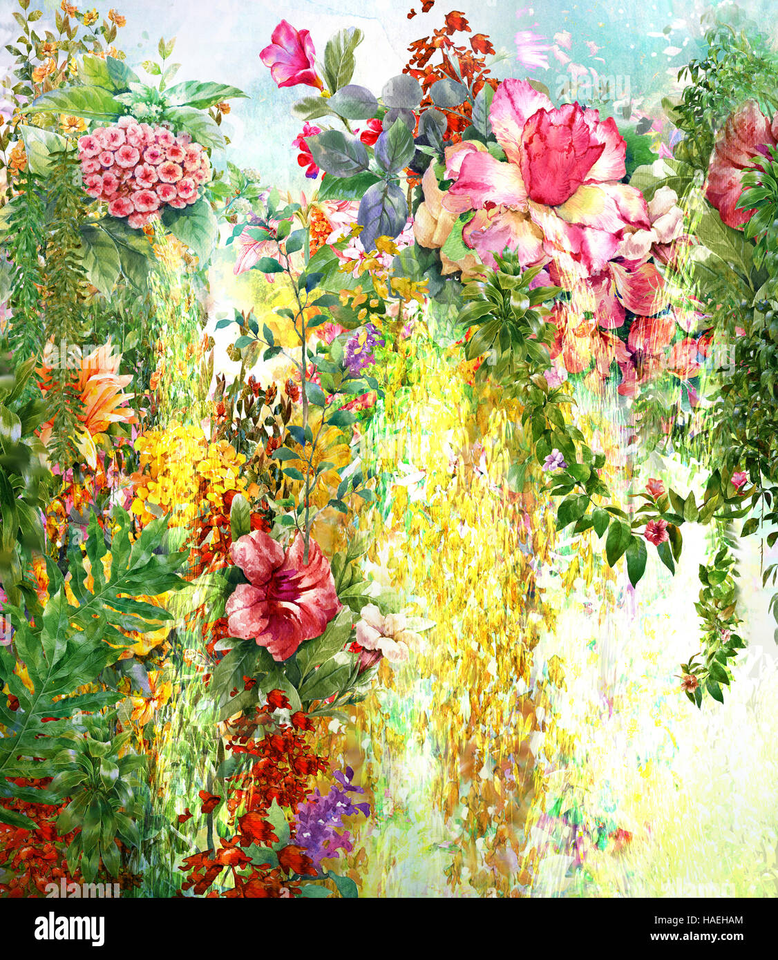 original wall art flowermeadow painting Abstract landscape painting orange beige painting watercolor flowers watercolor abstract