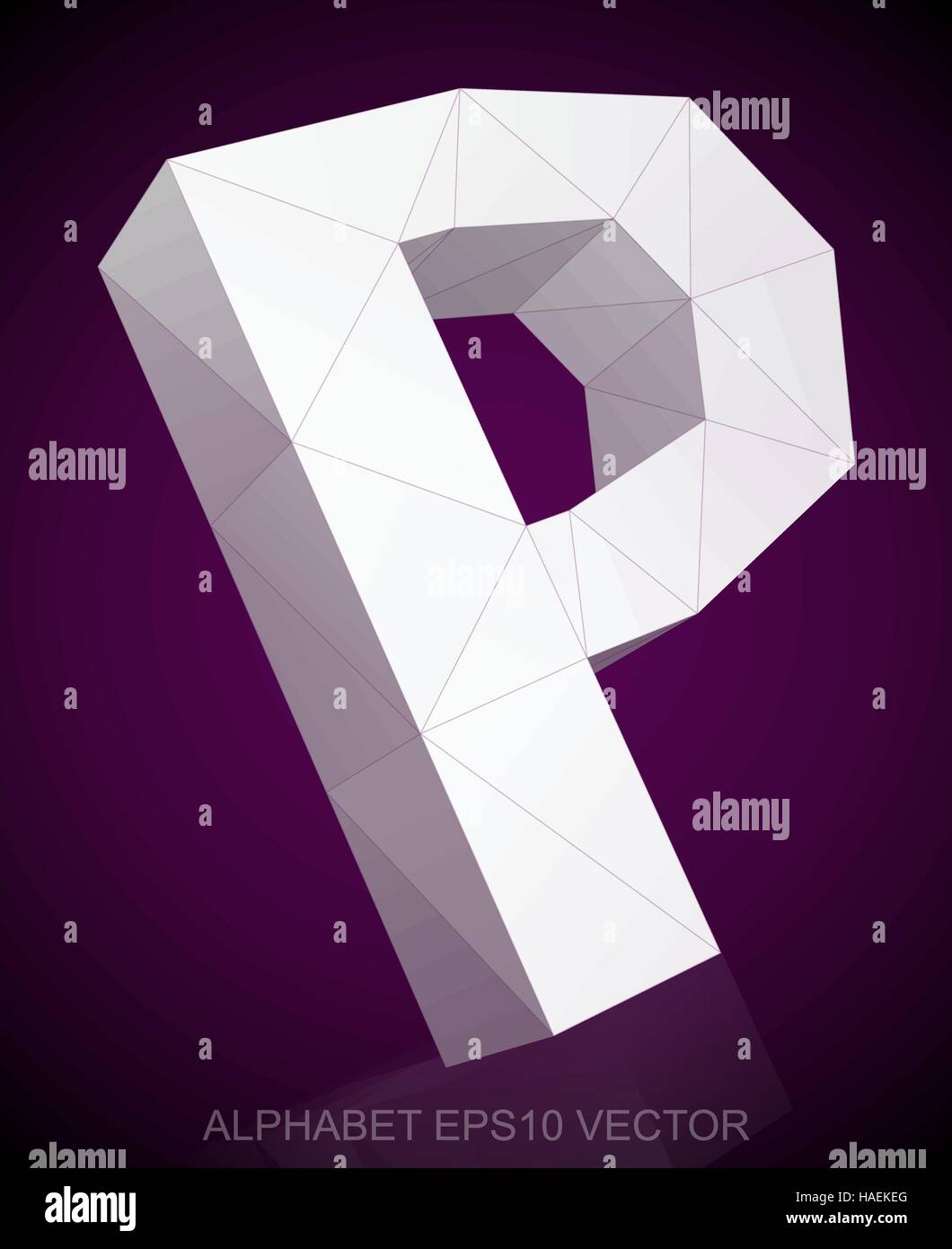 Abstract White 3D polygonal uppercase letter P with reflection. Low ...