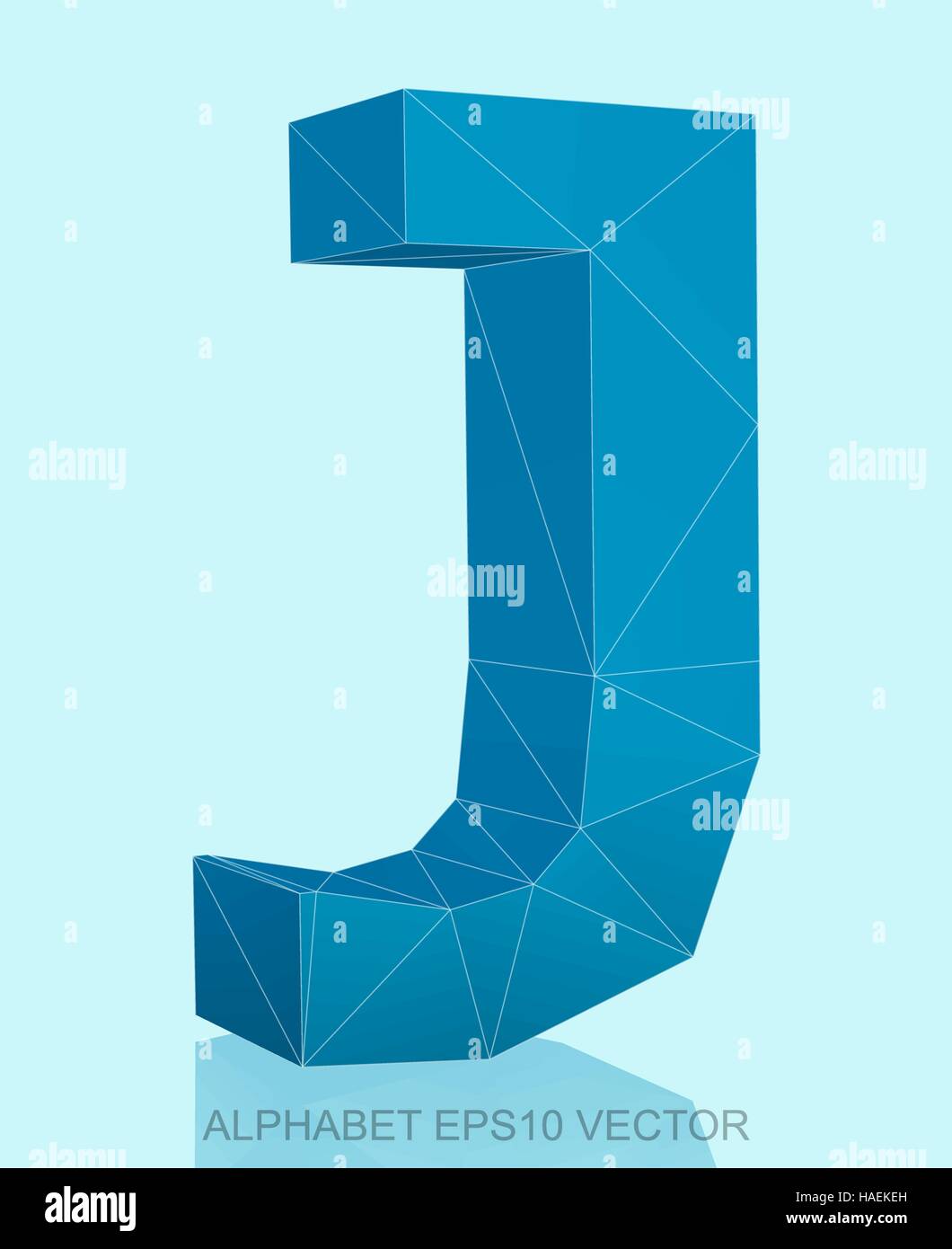 Abstract Blue 3D polygonal uppercase letter J with reflection. Low poly ...