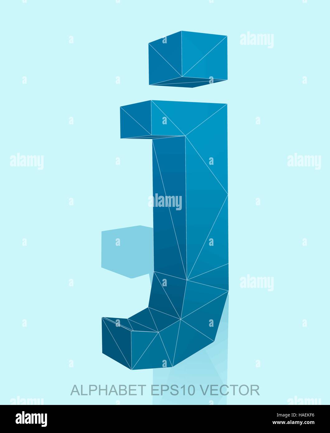 Abstract Blue 3D polygonal lowercase letter J with reflection. Low poly ...