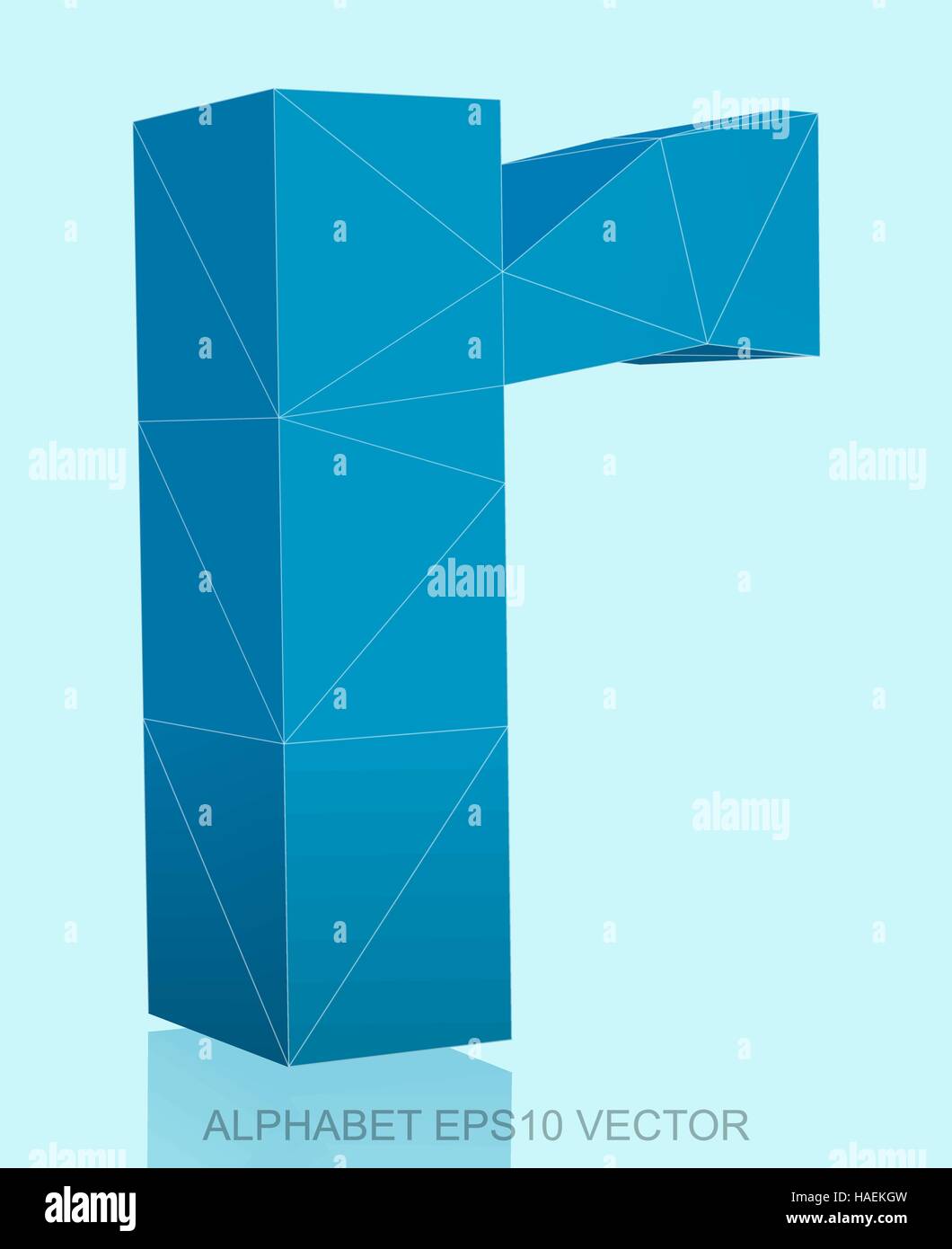 Abstract Blue 3D polygonal lowercase letter R with reflection. Low poly ...