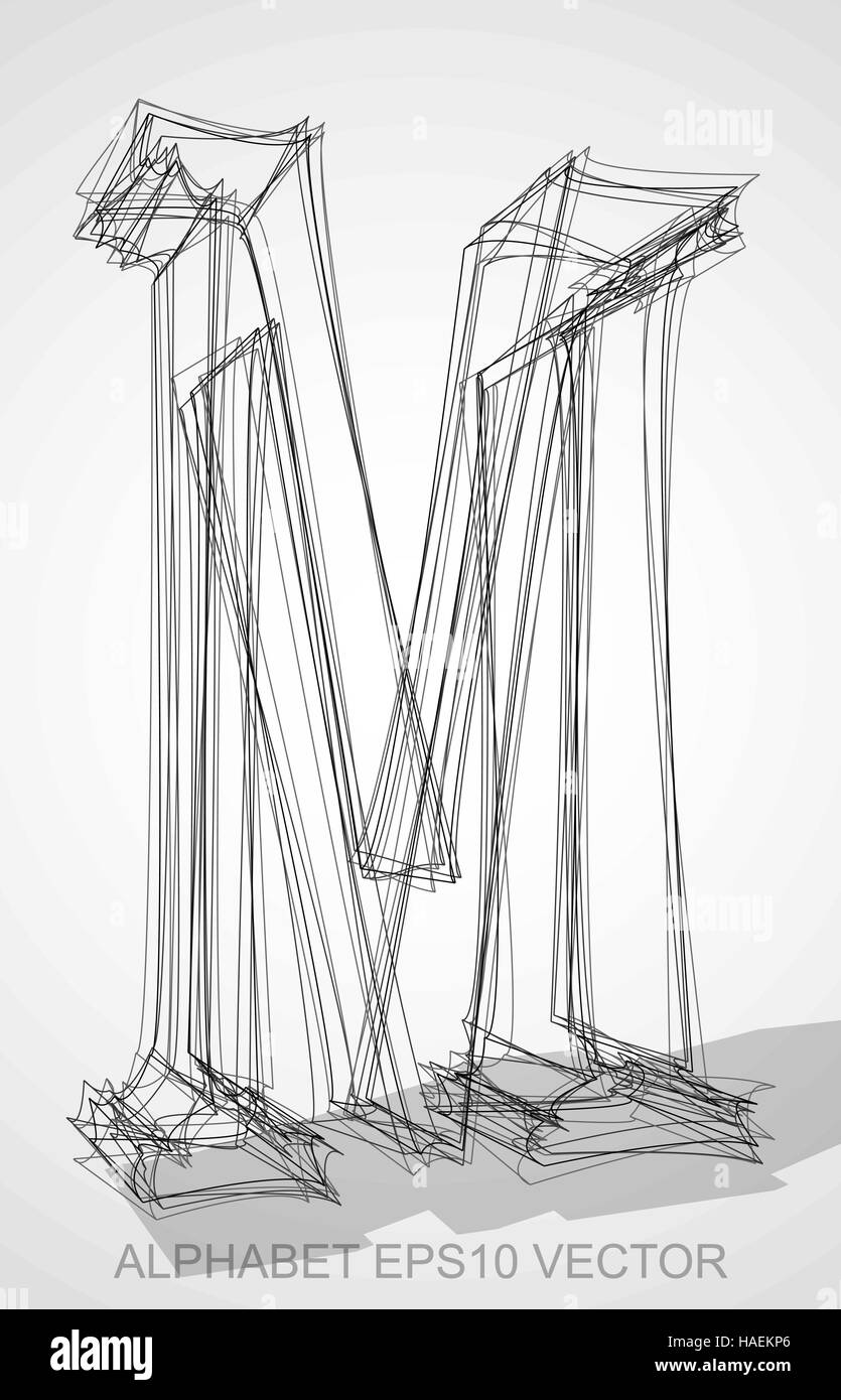 Abstract illustration of a Ink sketched uppercase letter M with ...