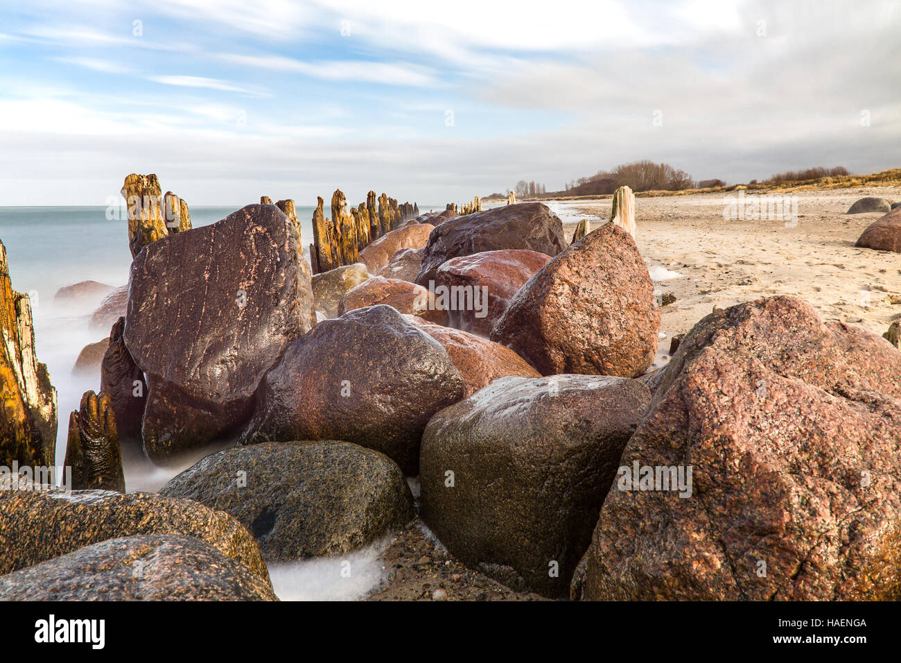 Groynes on shore of the Baltic Sea on a stormy day Stock Photo - Alamy