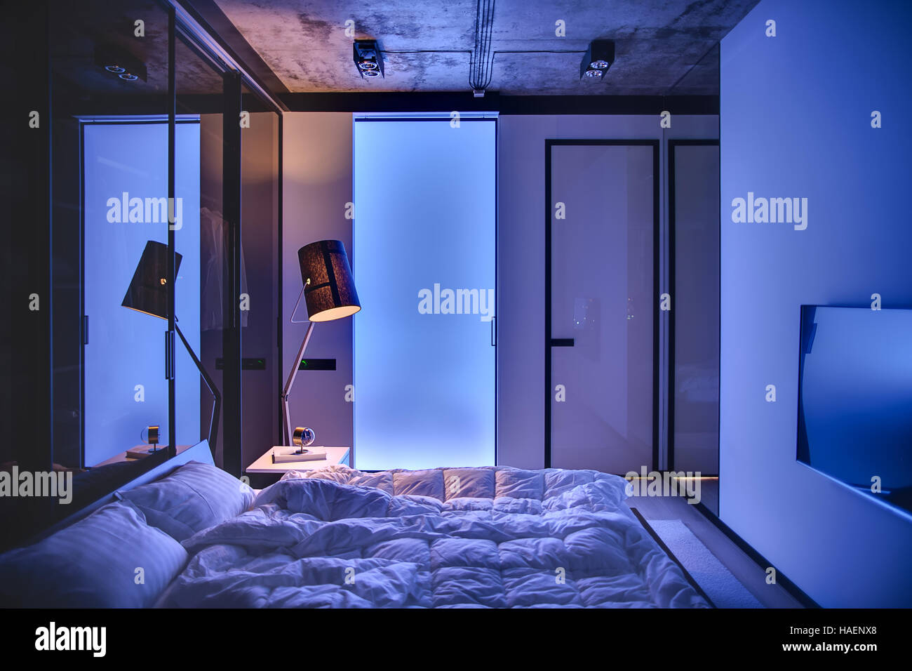 Bedroom in loft style Stock Photo