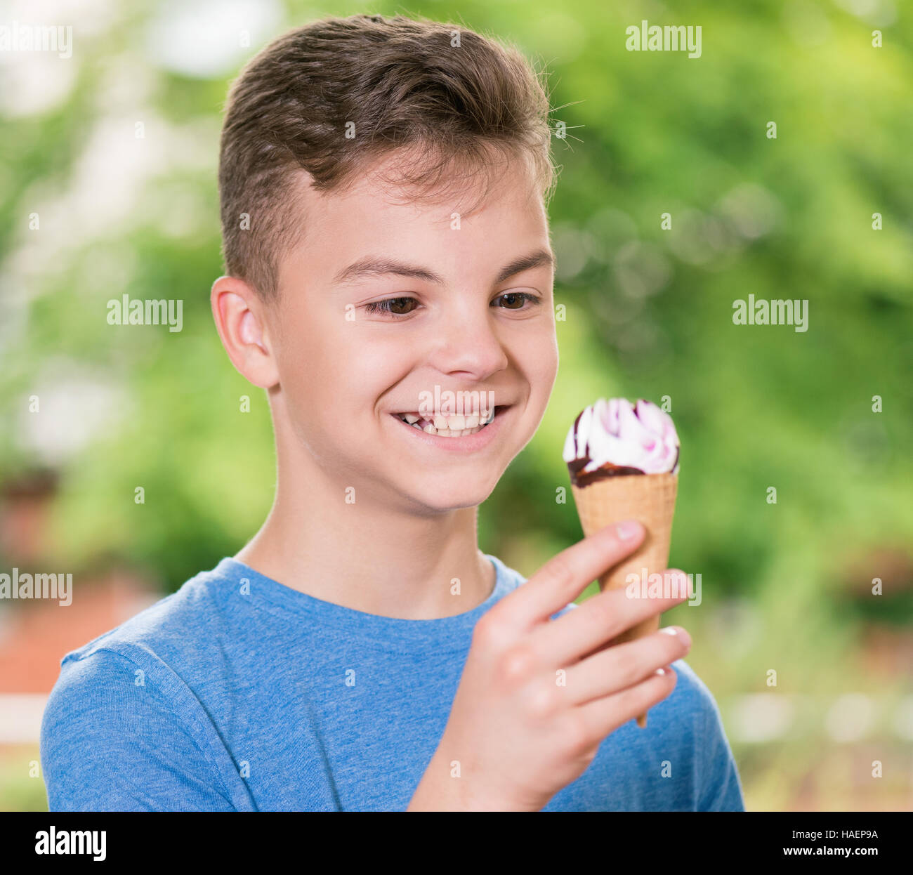 Boy with ice cream Stock Photo Alamy