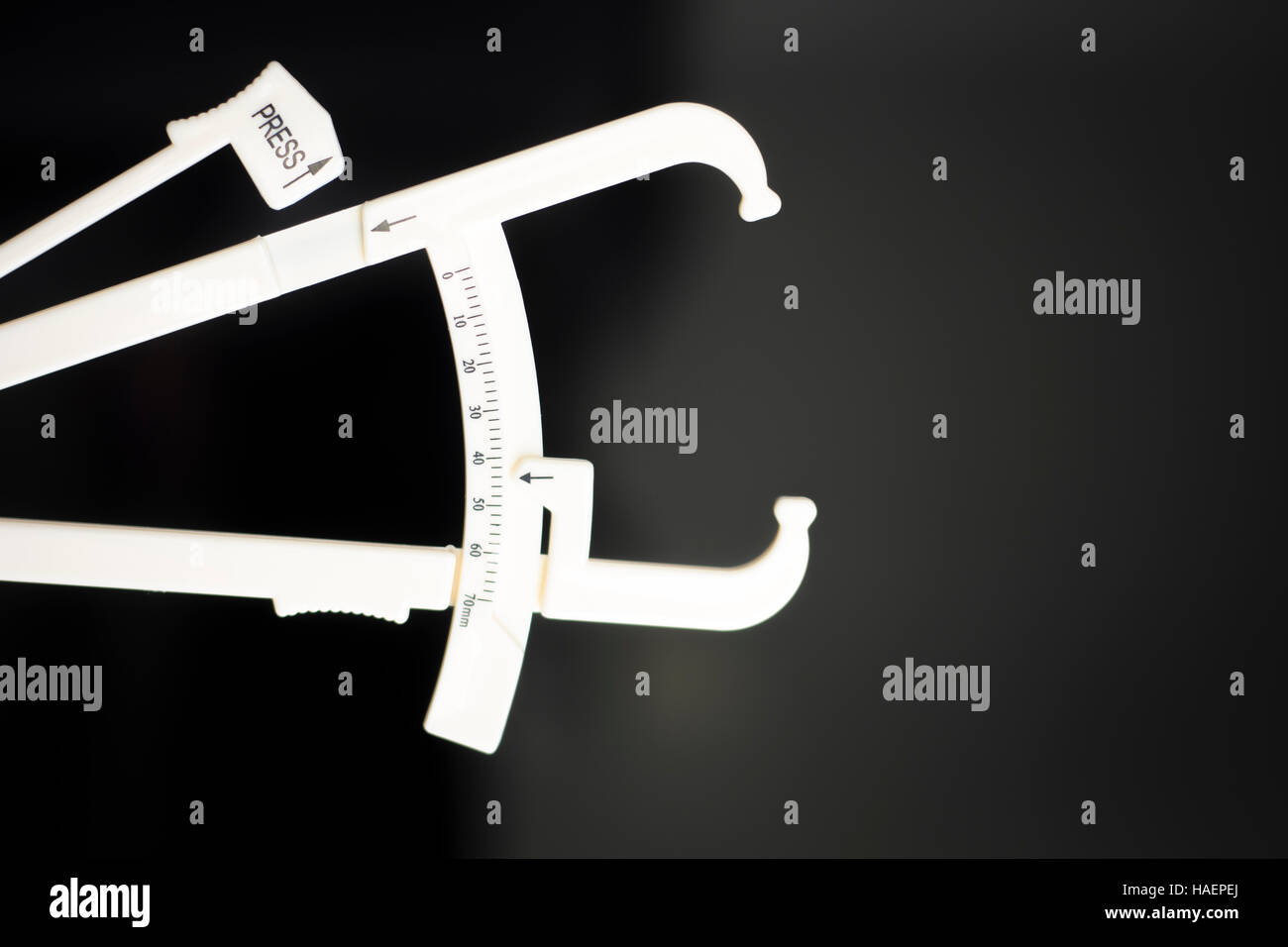 Bodyfat fat calipers used to measure percentage fat in different zones of the body for weight
