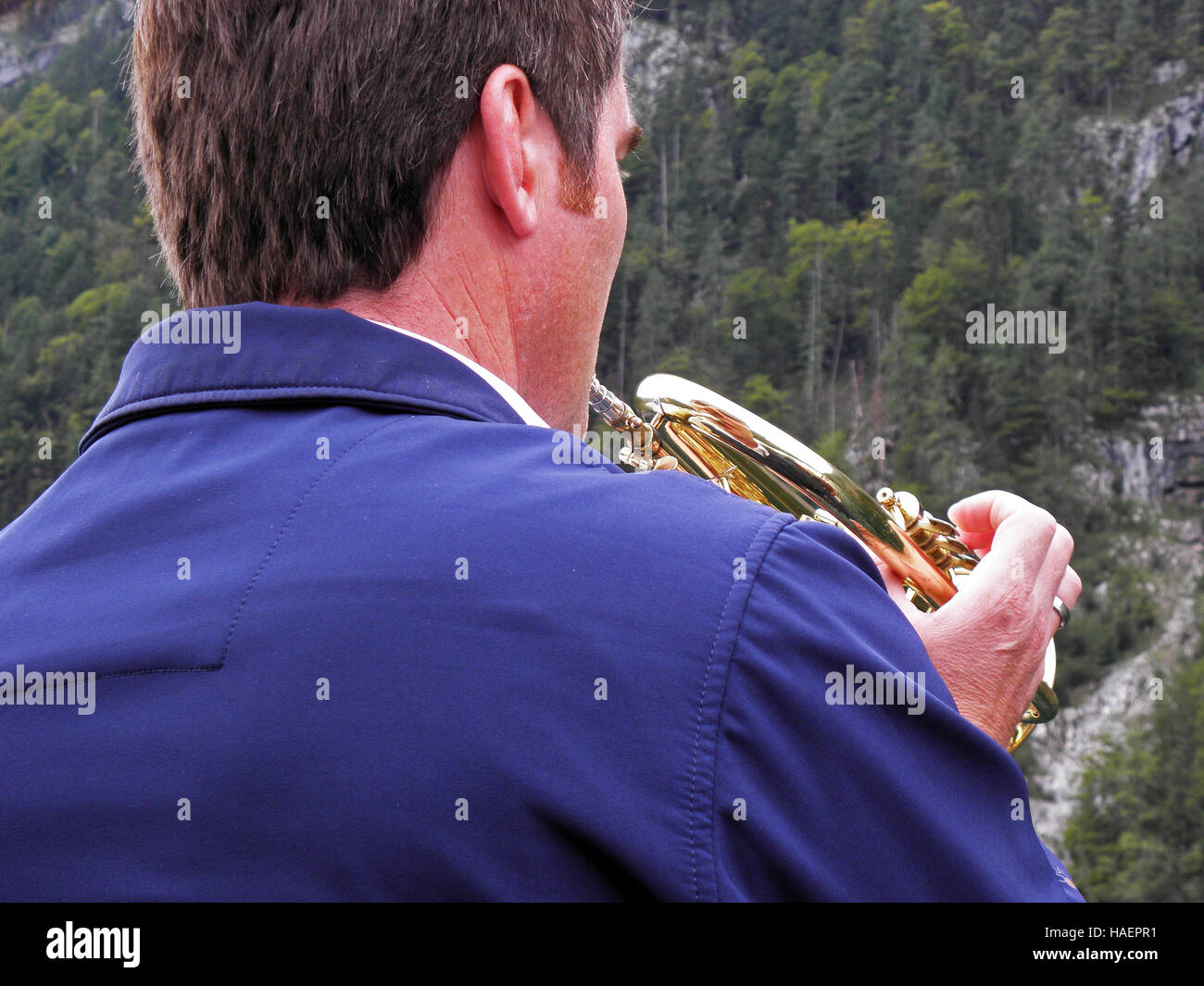 Konigssee,lake by winter,trumpet man,Germany,Europe,1 Stock Photo