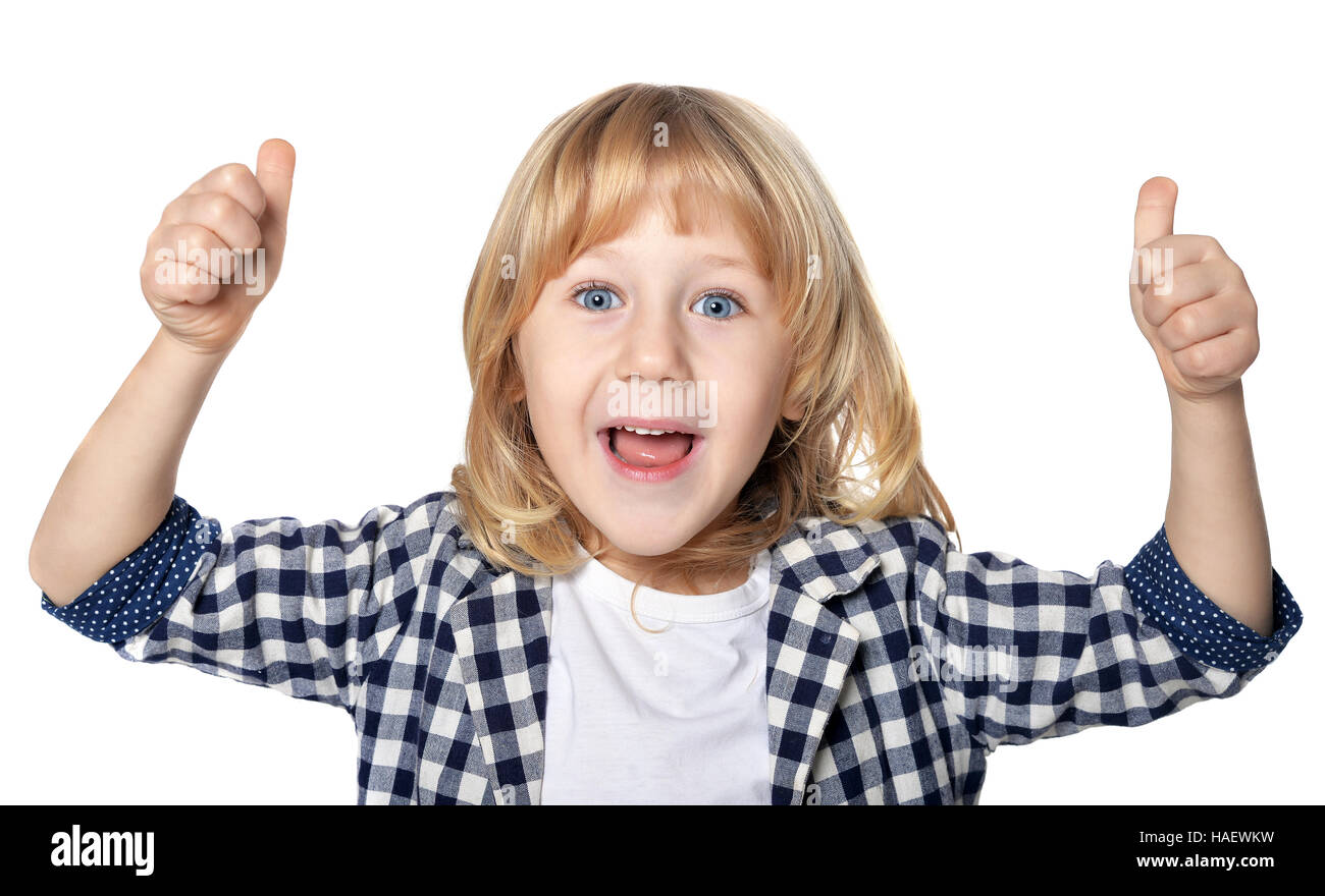Boy shows thumbs up Stock Photo - Alamy
