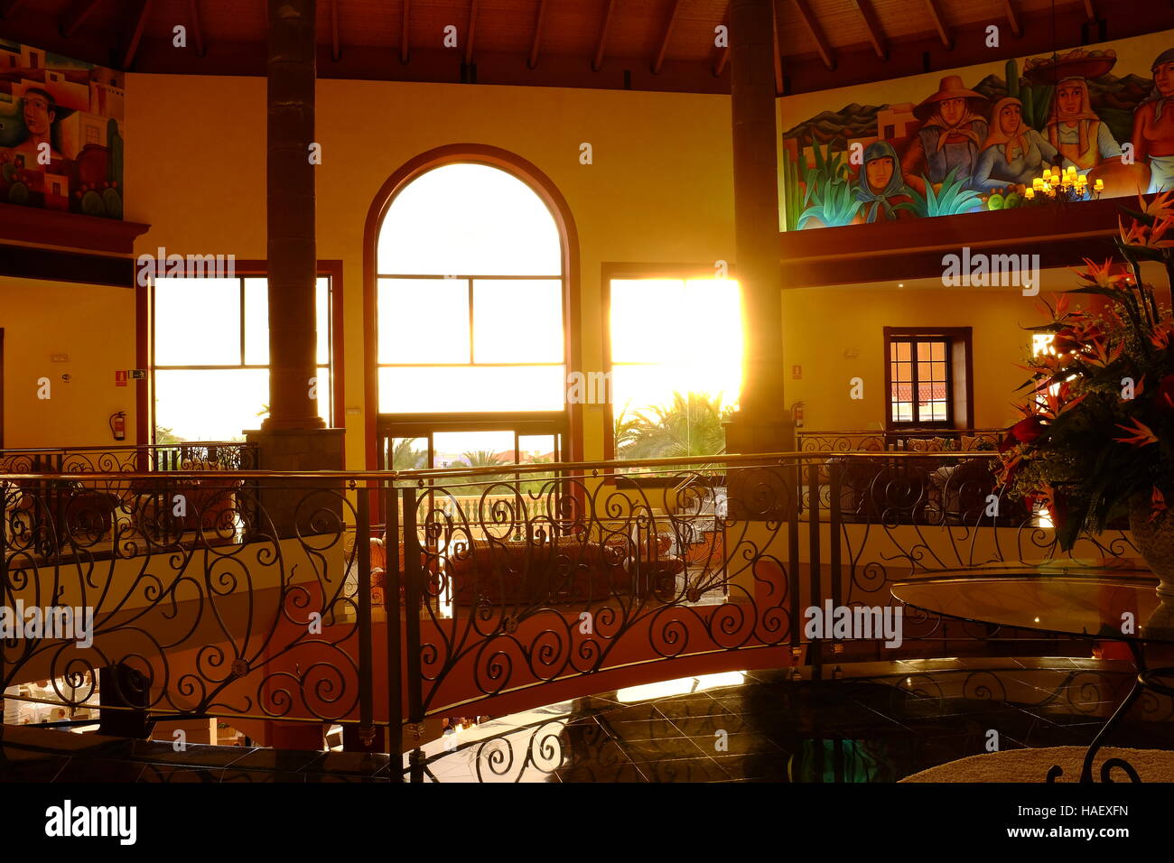 Interior of holiday resort at sunset Stock Photo