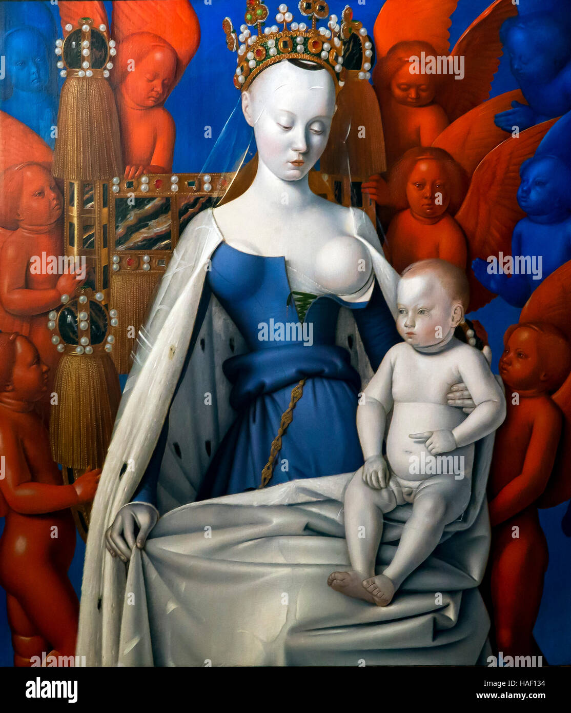 Madonna surrounded by Seraphim and Cherubim, by Jean Fouquet, 1452, Royal Museum of Fine Arts Antwerp, Belgium, Europe Stock Photo