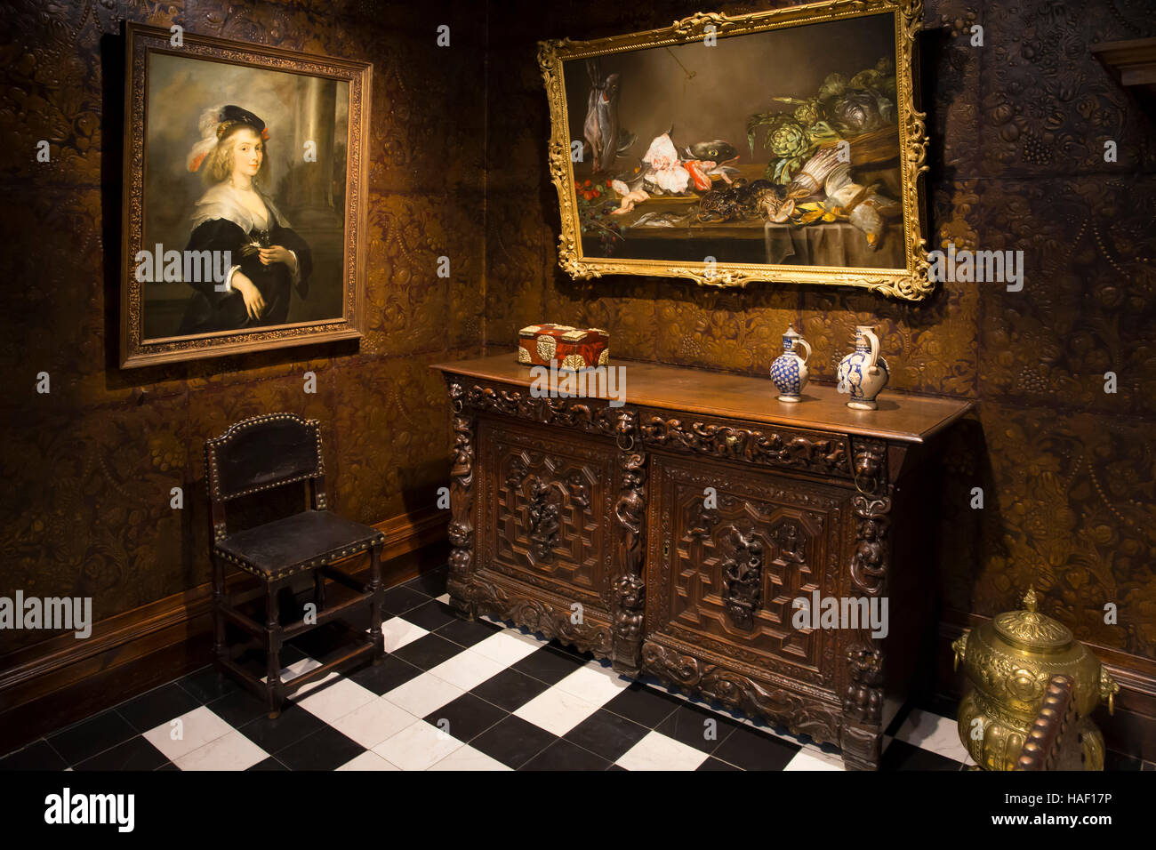 Dining Room, Rubenshuis, Antwerp, Belgium, Europe Stock Photo