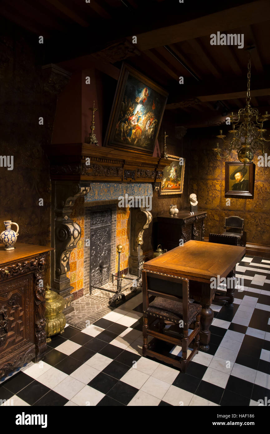 Dining Room, Rubenshuis, Antwerp, Belgium, Europe Stock Photo