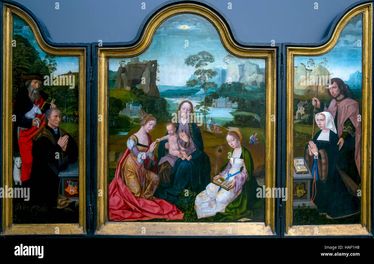 Madonna with Saints Catherine and Barbara, by Master of the Holy Blood, circa 1510, Groeningemuseum, Bruges, West Flanders, Belgium, Europe Stock Photo