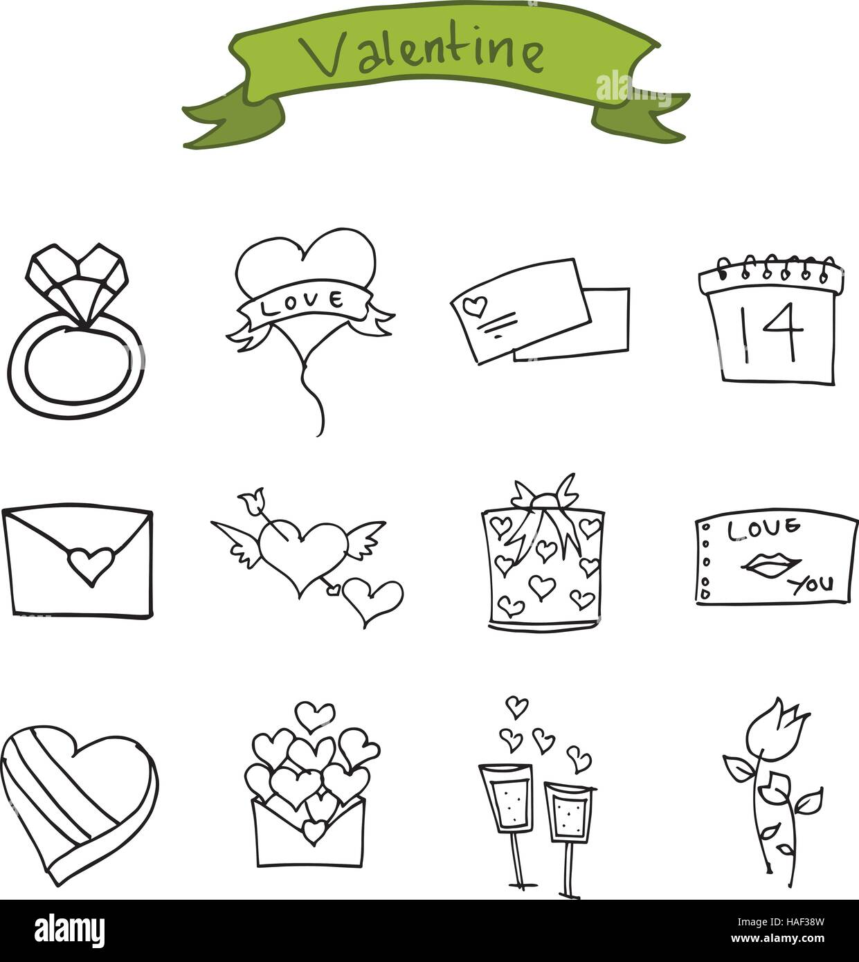 Vector art of valentine icons hand drawn Stock Vector Image & Art - Alamy