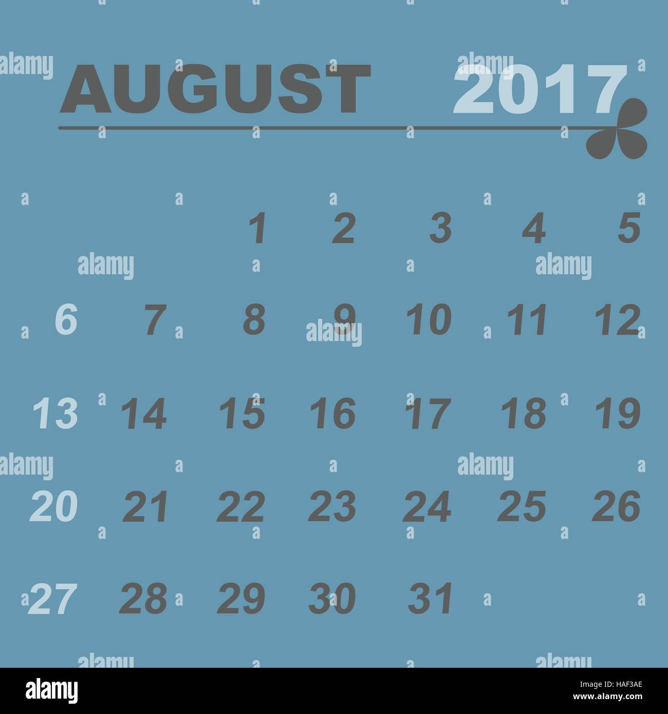 Simple calendar template of August 2017, stock vector Stock Vector ...