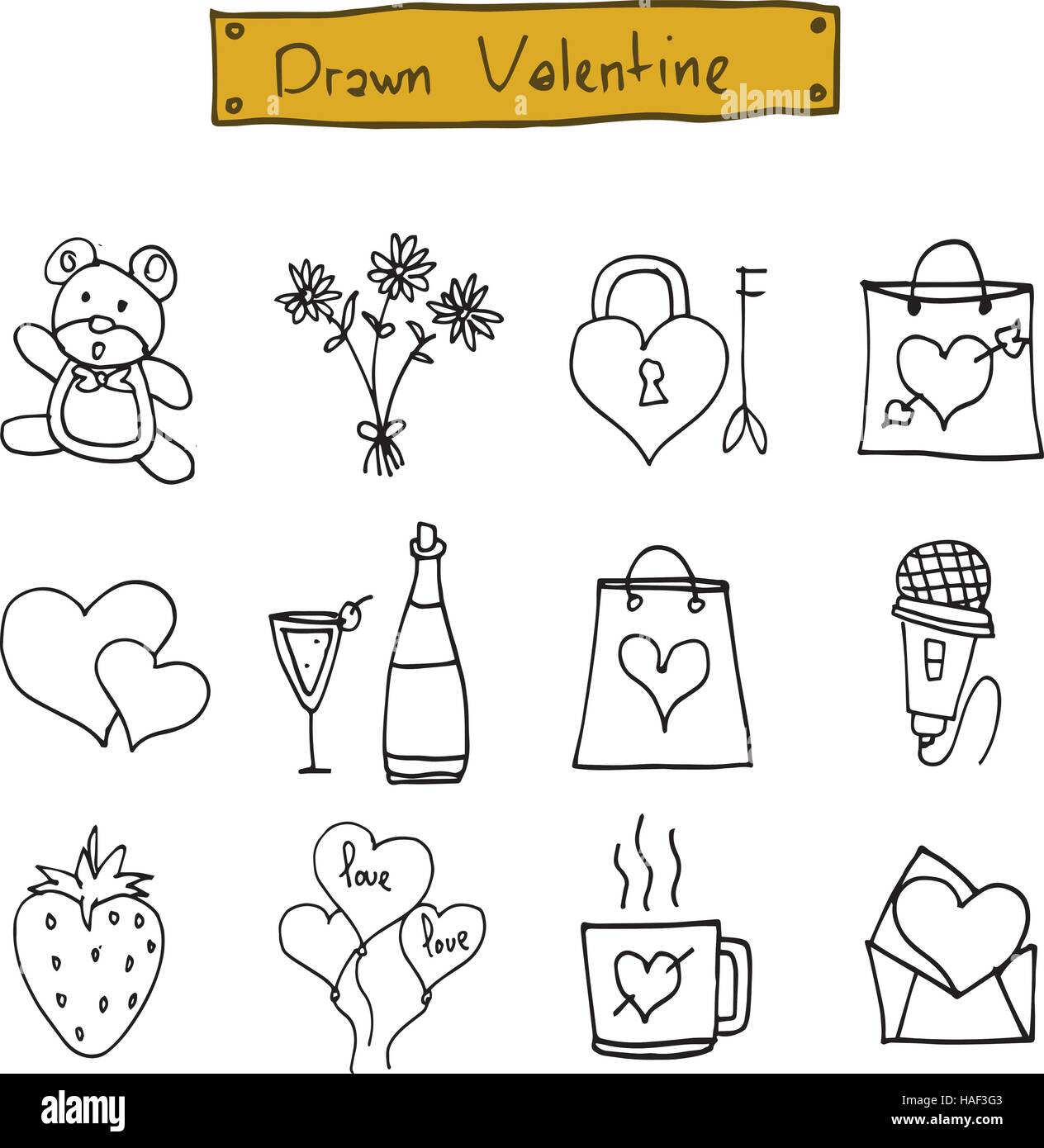 Drawn valentine of icons collection Stock Vector Image & Art - Alamy
