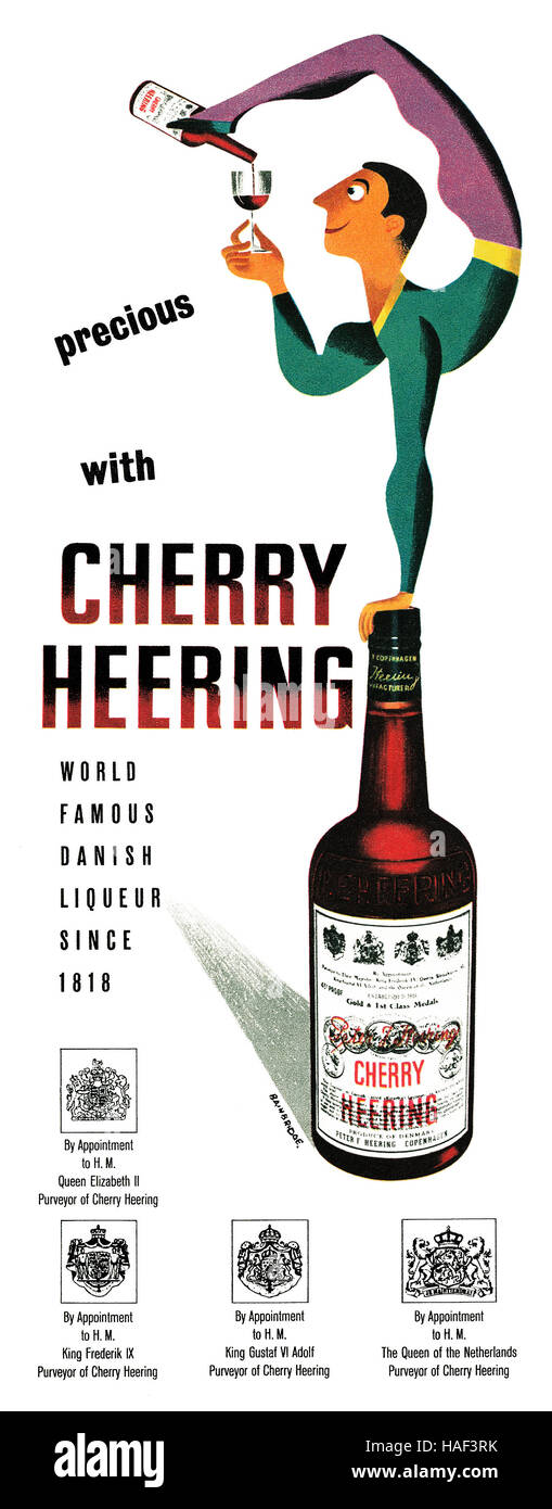 1955 British advertisement for Cherry Heering Danish Liqueur Stock Photo