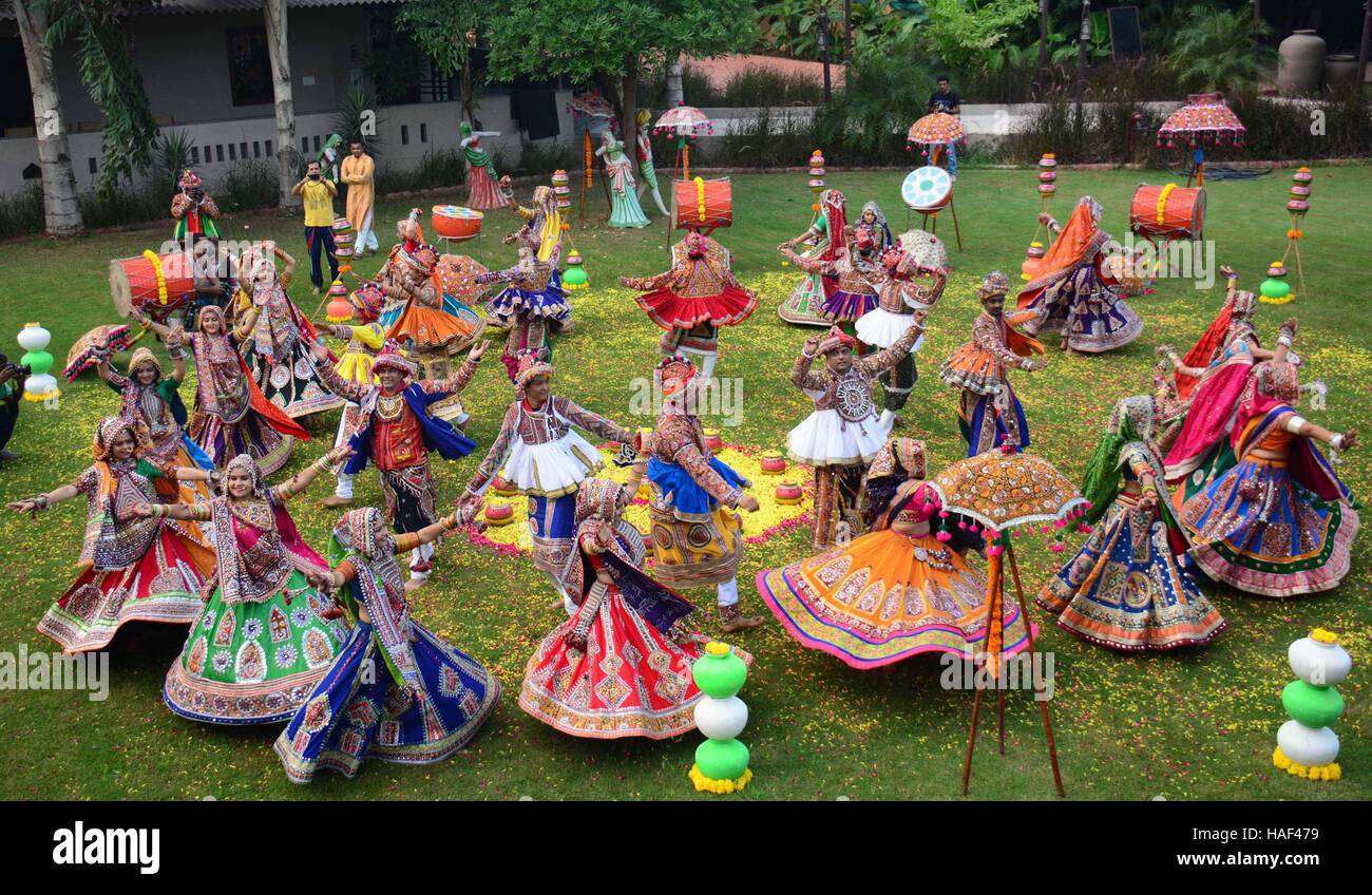 Garba Indian folk dance men and women dancing Navaratri festival
