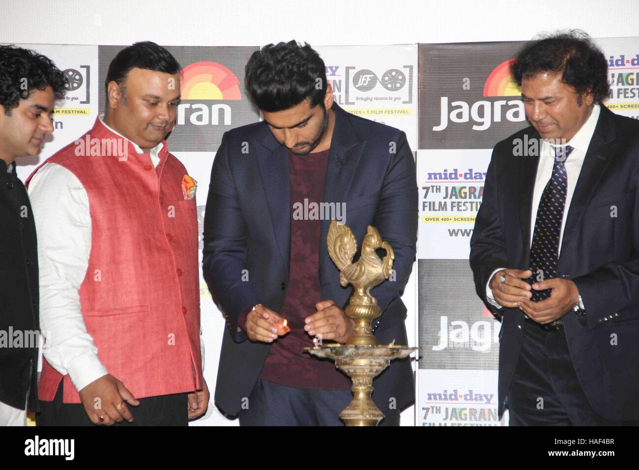 Vinod Srivastava Sr GM Jagran Prakashan Arjun Kapoor Manoj Srivastava Jagran Film Festival Mumbai Stock Photo