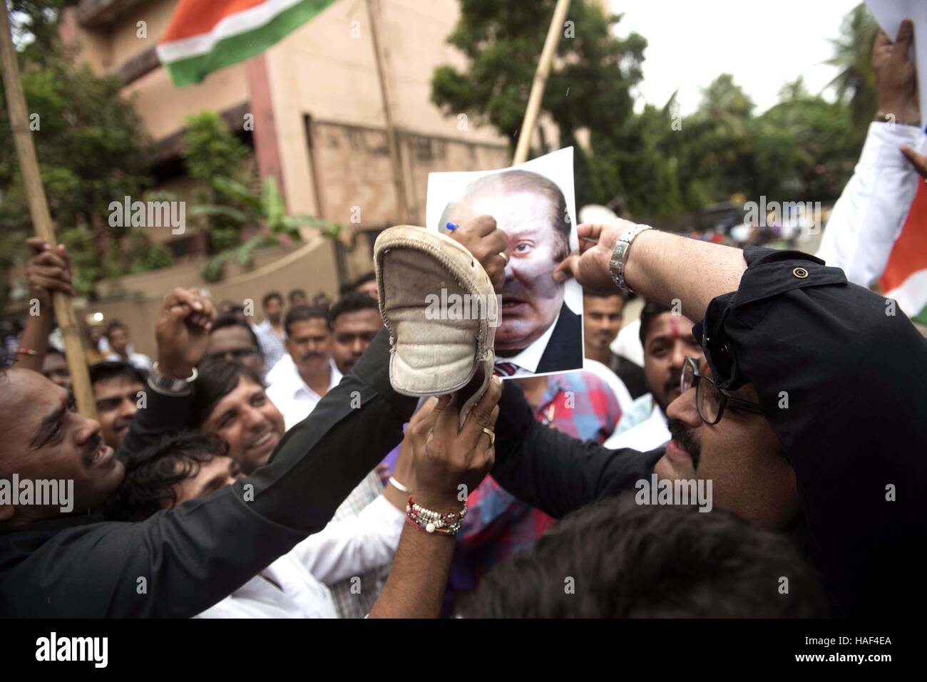 MNS party workers protest against Karan Johar office casting Pakistani actor Fawad Khan film Ae Dil Hai Mushkil Mumbai Stock Photo