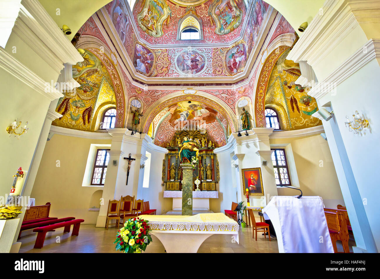 Historic church altar view in Krizevci, Croatia, Stock Photo