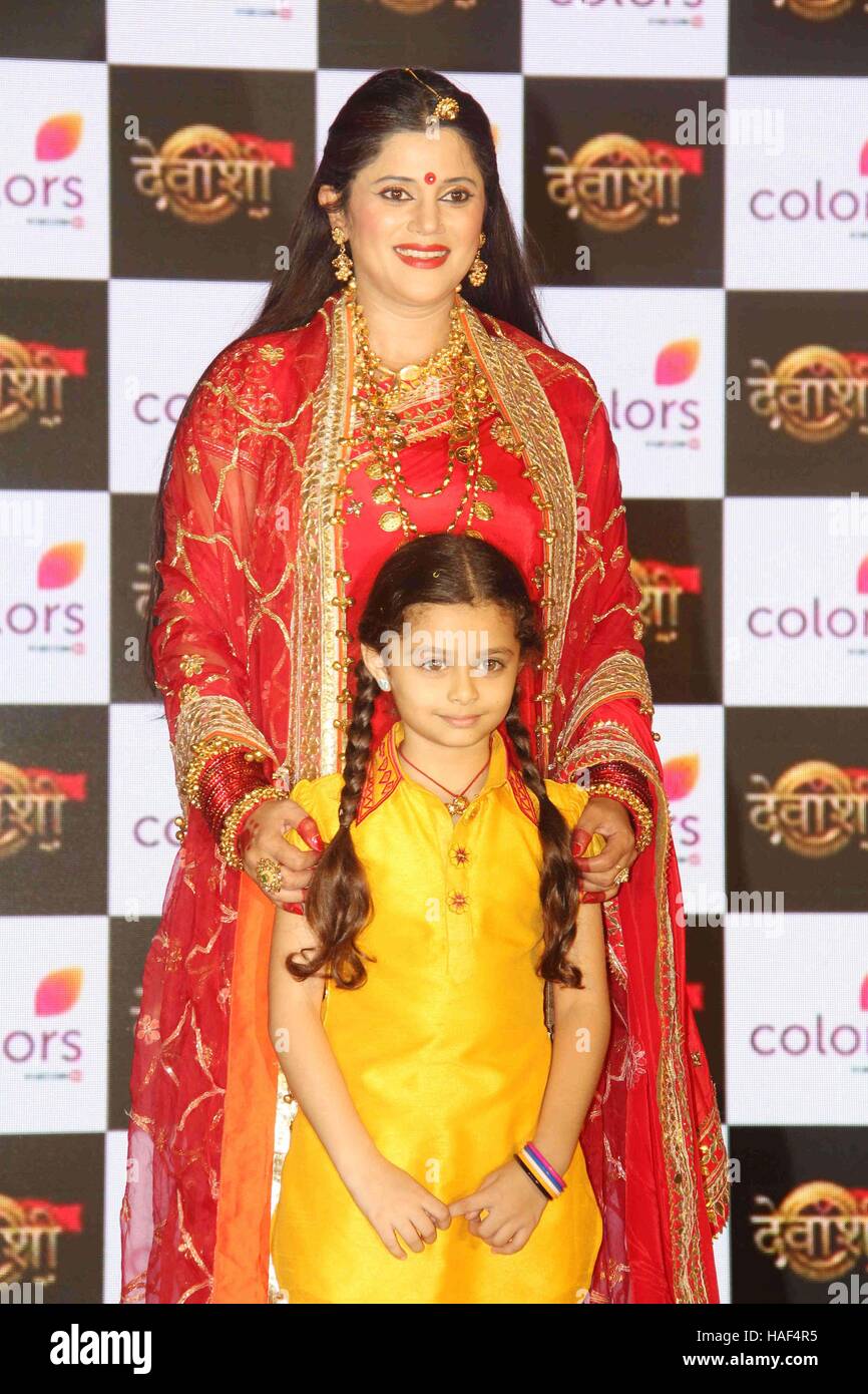 Television actor Karuna Pandey and Kashvi Kothari during the launch of Colors TV new show Devanshi in Mumbai Stock Photo