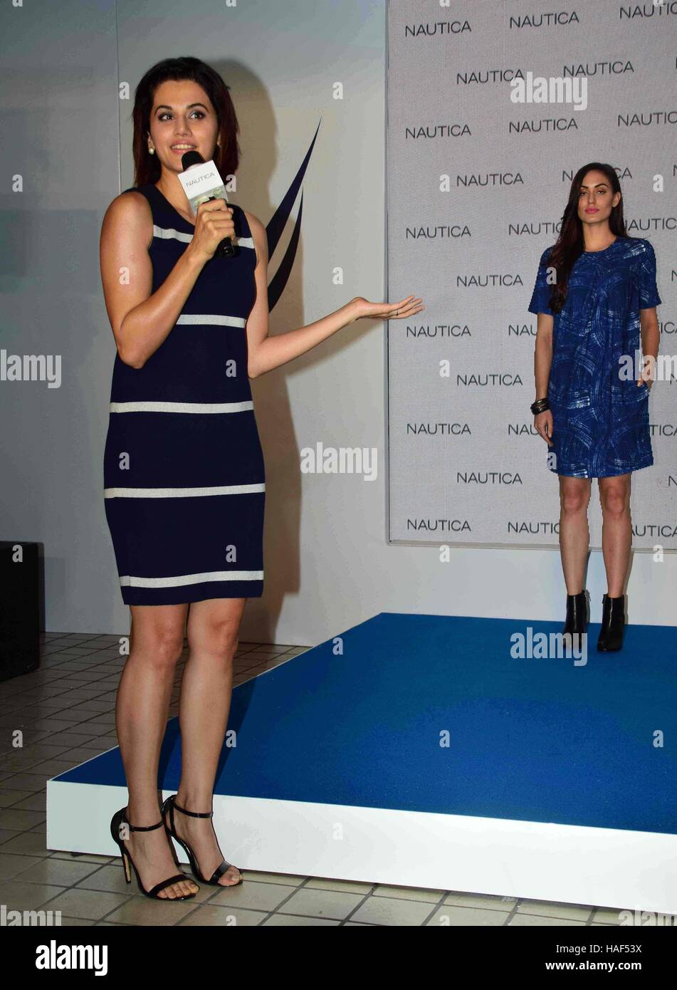 Bollywood actor Tapsee Pannu during the launch of Fall 2016 Collection by lifestyle brand,Nautica in Mumbai Stock Photo
