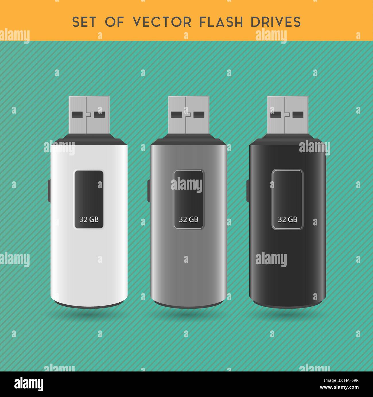 Set Of Vector White, Gray And Black Flash Drives On A Gray Background Stock Vector