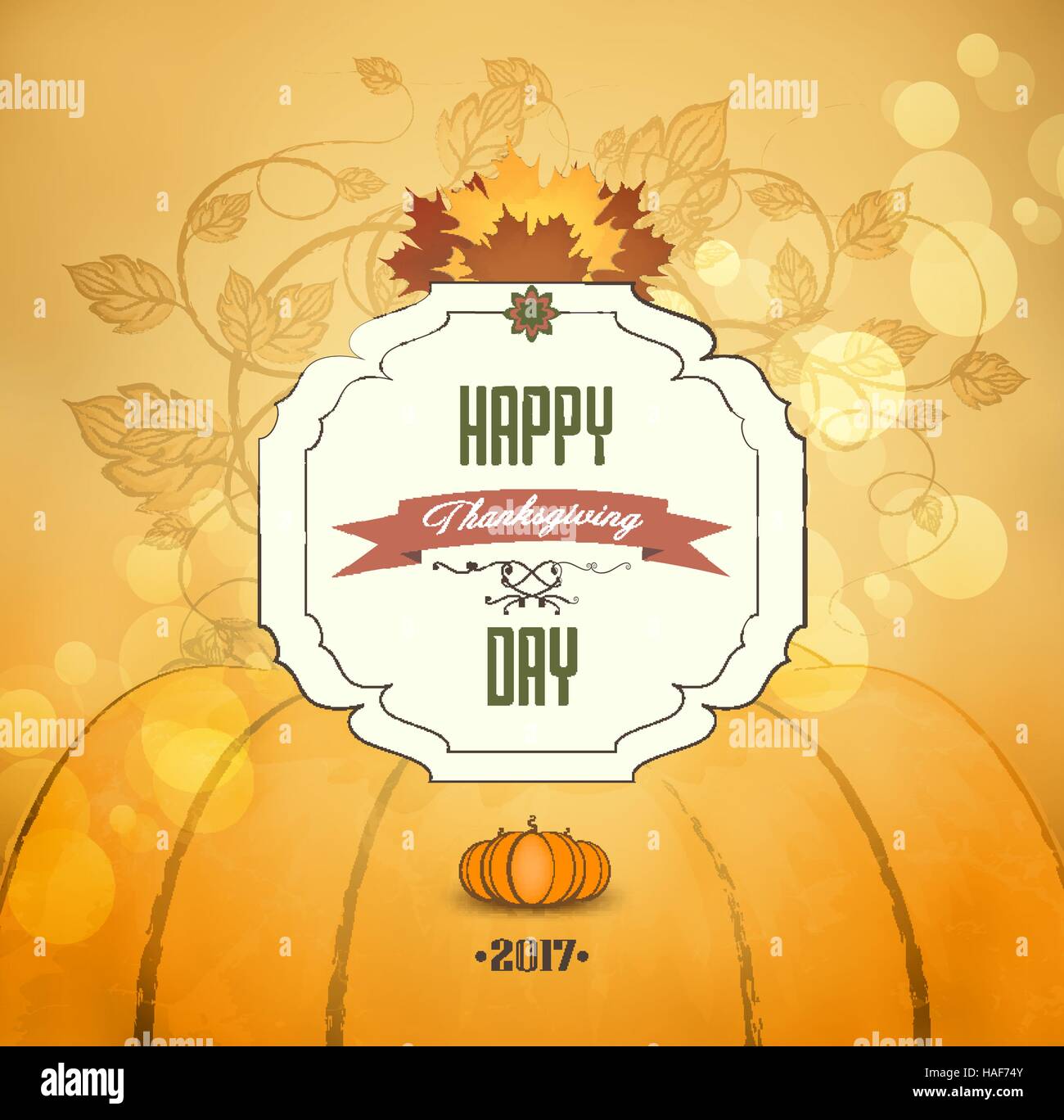 Thanksgiving Day Orange Background With Maple Leafs, Ripe Pumpkin And ...